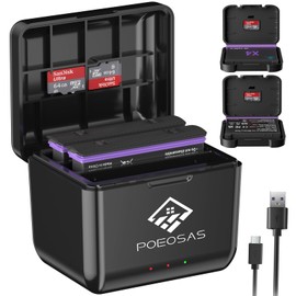 POEOSAS 360 X4 Battery for insta360 x4, 2-Pack 2500mAh and 3-Channel Type-C Fast Charger Case Compatible with Insta360 X4 Action Camera Batteries and Charger with Misro SD Card Slots