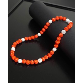 NEXIULT Baseball Bead Necklace for Men, 16/18/20" Ice Necklace Cool Gifts, Rhinestone Bling Inspired Sports Jewelry (Orange White, 16 Inch)