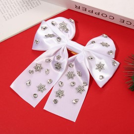 Christmas Hair Bows for Women Christmas Bow Tree Hair Bow Clips Jeweled Big Red Green Hair Bows Long Tail Satin Holiday Hair Ribbons Christmas Accessories Costume Outfits Gifts