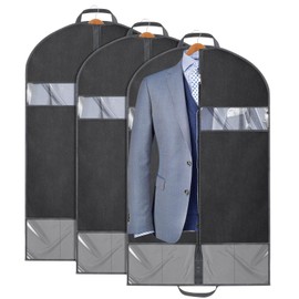 AiQInu Garment Bag Suit, Pack of 3, 100 x 60 cm, High-Quality Long Garment Cover, Anti-Dust Garment Protective Cover, Garment Bags with Zip for Suit, Evening Dresses and Coats