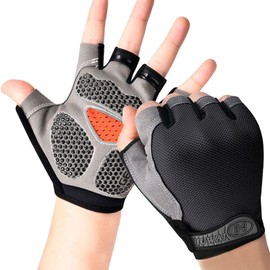 FUPALA Guantes de Ciclismo para Bicicleta de Montaña Almohadilla de Espuma Absorción de Golpes Guantes de Fitness y Deportivos Medio Dedo Antideslizante Transpirable para Motocicleta, Gym Unisex (S)
