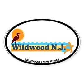 CafePress Wildwood NJ Beach Design Oval Car Bumper Sticker
