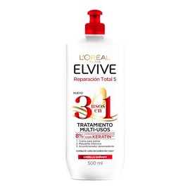 L'Oreal Paris, Crema Para Peinar 3 En 1 Total Repair 5, 500Ml, Tratamiento Multi-Usos 3 Usos En 1 Reparación Total 5 Para Combatir 1 Año De Daños En 1 Uso