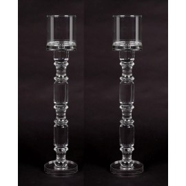 Unbranded Crystal Candle Holders Contemporary with Clear Glass Shade 5.5"D 22"Tall Set/2
