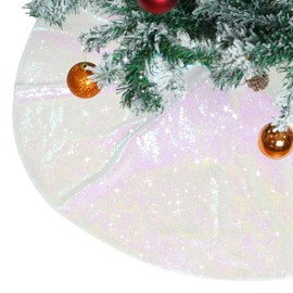 Christmas Tree Skirt 70" Round Sparkly Iridescent Sequin Large Tree Skirt Ornaments Xmas New Years Party Decorations