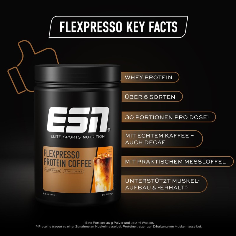 ESN Flexpresso Protein Coffee, Caramel, 908 g, Creamy Protein Coffee