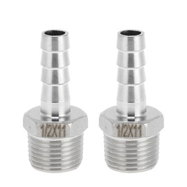 INFINAUTO Stainless Steel Barb Fittings, 7/16" Barb 1/2 BSPT Male Hose Barb Tubing Connector for Air Water Oil Gas Fuel, 2 Pcs