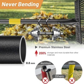 Garden Rake for Leaves - Heavy Duty Metal Leaf Rakes for Yard,Lawn,Shrub,Grass,Mulch,8.5" Small Head,6ft Adjustable Handle for Kids Adults