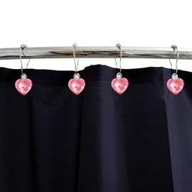 Decorative Crystal Shower Curtain Rings with Rustproof Stainless Steel Hooks,ling Diamond Rhinestones Hook for Bathroom Decor,Pack of 12, (Heart Rhinestone Pink)