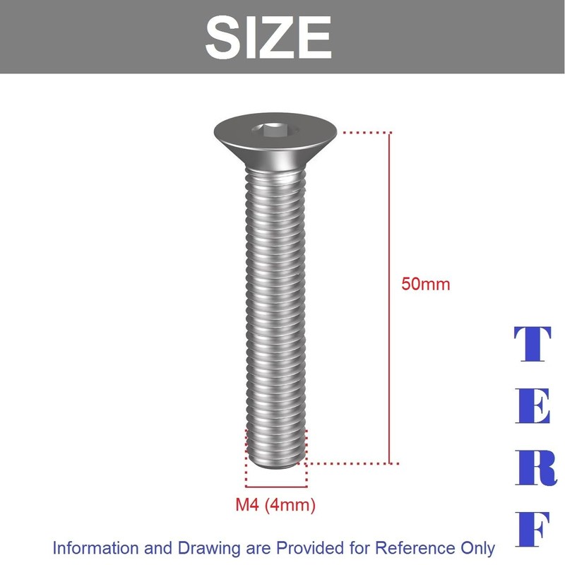 TERF® M4 X 50mm Hex Socket Countersunk Machine Screws Stainless