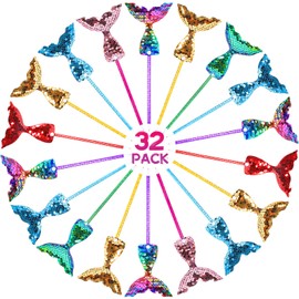 32 Pack Mermaid Ballpoint Pens Bulk (6 Assorted Colors) - Sparkly 3D Mermaid Tail Pens, Cute School Supplies for Kids, Birthday Party Favors, Classroom Rewards, Christmas Gifts