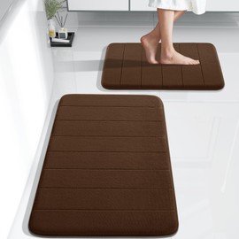 Yimobra - Juego de 2 alfombras de baño de espuma viscoelástica suave, absorbente, secado rápido, lavable a máquina, para baño, 17 x 24 + 31.5 x 19.8 pulgadas, color café