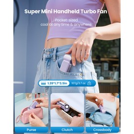 Gaiatop Super Mini Portable Handheld Fan, 3.5 Inch Personal Turbo Fan, 16900 RPM 6 Speeds Strong Wind, LED Display, USB Rechargeable Battery for Travel Outdoor, Gift for Women Girl Makeup, Purple