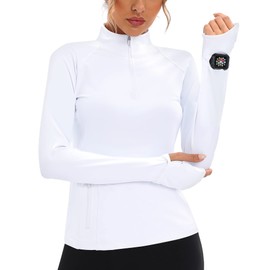 Runhit Lightweight Long Sleeve Workout Shirts for Women UPF 50 Sun Shirts with Thumbhole Hiking Tennis Golf Shirts for Running Yoga White Small