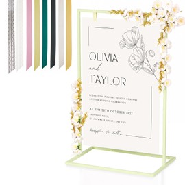 Cathyeen Wedding Welcome Sign Stand, 50”x30”x 20” Heavy Duty Easel Stand for Sign with 8 Pair Satin Ribbon & 2 Leather Strap, Welcome to Our Wedding Sign Holder for Signs, Poster (Mint Green)