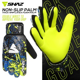 Shaz Soccer Goalkeeper Gloves for Kids Boys Children Youth,Funky Football Goalie Gloves Anti Slip 4mm Latex Palm with Strong Grip & Double Wrist Protection (Size 6 Suitable for 13-15 Years)