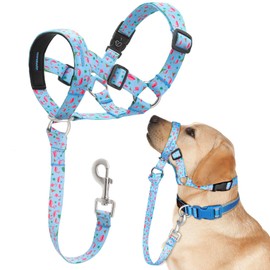 Ezierfy Dog Head Collar, Printed No-Pull Headcollar, Adjustable Dog Head Halter Gentle Lead with Safety Link, 3 Colors Muzzle Leash for Small Medium Large X-Large Dogs Easy Walks (Large, Flamingo)