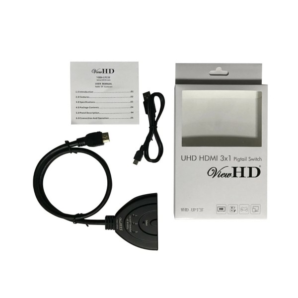 ViewHD Three Port HDMI Switcher 3x1 Switch 4K@60Hz HDMI 2.0