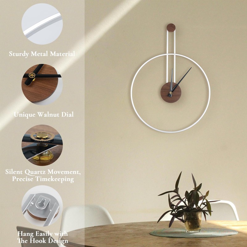 DRELIFAM Modern Wall Clock Large Wall Clocks with Walnut Dial