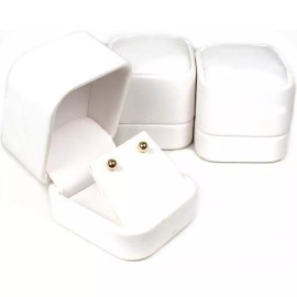 FindingKing White Faux Leather Earring Display Case Countertop Box