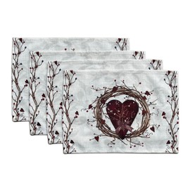 EZ.enjoy Set of 4 Placemats Country Hearts Rectangle 18 X 13 InchTable Setting Decor for Garden Farmhouse Wedding Party Holiday Dinner Home Decoration Everyday Cotton Linen