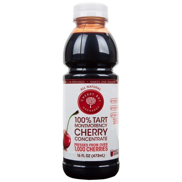 Cherry Bay Orchards Tart Cherry Concentrate - All Natural Juice to Promote Healthy Sleep, 16oz Bottle - Gluten Free, Natural Antioxidants, No Added Sugar or Preservatives