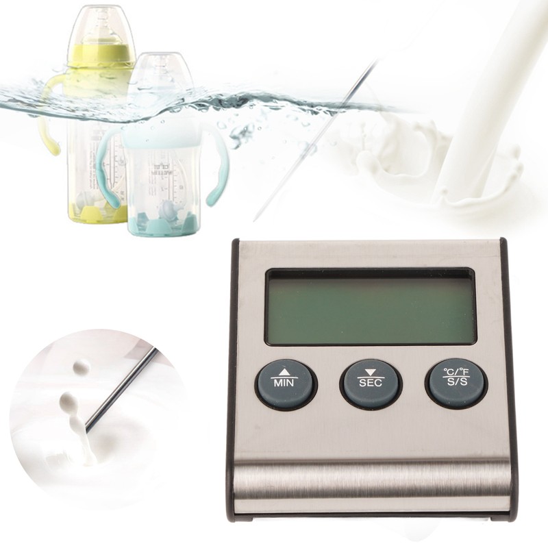 Digital Cooking Thermometer Timer LCD Display ℃/℉ W/Probe for Barbecue