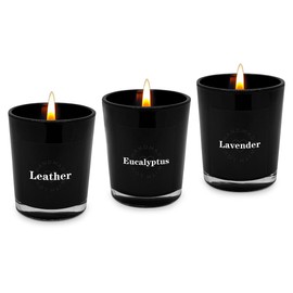 3-Pack Scented Candle Set - Lavender, Leather, Eucalyptus - Black Jar Candles, Aromatherapy Soy Wax, Natural Long-Lasting Candles for Home, Relaxation, Gifts, and Meditation