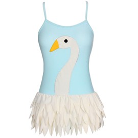 qyqkfly Girl Swan Adjustable Strap Cross Back One Piece Swimsuit (FBA) (6, Blue)