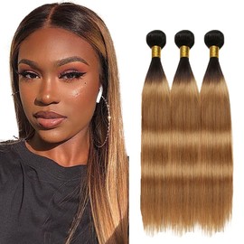 Salharer 1B/27 Black Root Blonde Color Straight Human Hair Bundles Weave 3 Bundles Total 300g Unprocessed Glueless Double Weft Human Hair Extension 20 22 24 Inch
