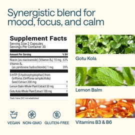 WONDER FAMILY 5 HTP 200mg - with Vitamin B6 100mg, Gotu Kola - Wellbeing Supplement for Women, Men - 2X Potency of 5HTP 100mg, 4X of 5-HTP 50mg - Deep Sleep Supplement - 60 5HTP 200mg Capsules