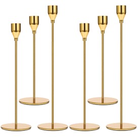 Juego de 6 portavelas dorados para velas cónicas, portavelas decorativos para velas para decoración del hogar, boda, cena, fiesta, aniversario (Oro brillante)