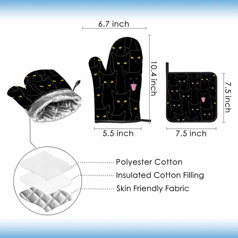 Samgula Black Cats Oven Mitts and Pot Holders Sets Cool