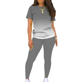 Mrskoala Women Two Piece Outfits Summer Sweatsuits Matching Jogger Sets Tracksuit Gradient Grey XXL