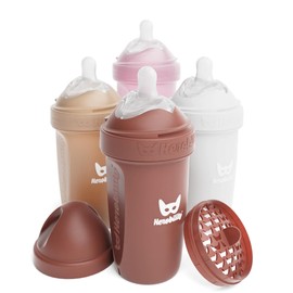 Herobility Anti-Colic Baby Bottles 8.5 fl oz/240ml - Pack of 4 Plastic Baby Bottles, Slow Flow Plastic Bottles, Breast-Shaped Teat for Breastfed Babies - Multicolor - Sand, Woodchuck, Pink, White