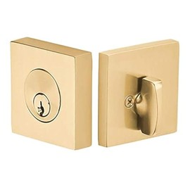 Emtek Hardware Deadbolt, Single Cylinder, Square, Solid Brass, Modern Style, C-Keyway, Model: 8469, Color: Satin Brass (US4)