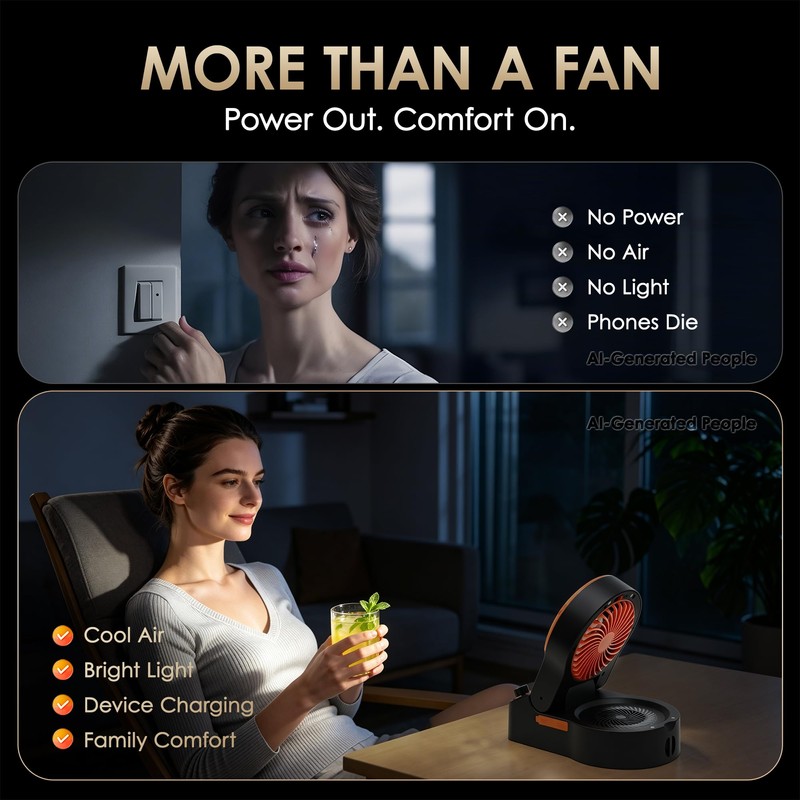 Rechargeable Camping Fan with Powerful Airflow, Brushless Motor