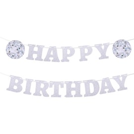 Disco Ball Happy Birthday Banner, Silver Disco Party Decorations for 70s 80s Baby Shower Birthday Parties Supplies