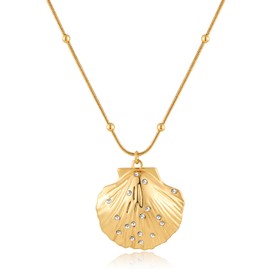 ENSKEFEN Gold Shell Pendant Necklace for Women with Dainty Rhinestones Adjustable Seashell Necklace Bohemian Summer Gold Chain Necklace Ocean Beach Jewellery