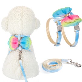 SilTriangle Cat Harness and Leash Set Cats Escape Proof Adjustable Kitten Harness Comfortable Soft Kitten Leash for Large Cats Easy to Wear Outdoor Walking Travel Colorful Bow Wing Gradient Blue(S)