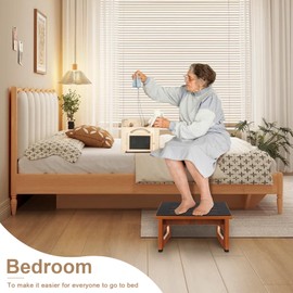 Step Stool, Bed Steps for High Beds for Adults with Non-Slip Rubber Stepping Surface and Handles, 450 LBS Capacity for Bedroom Kitchen Bathroom, or Bedside, Senior Support (Brown)