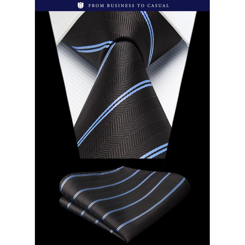 HISDERN A3-02 Formal Necktie Set, Men's, Brown, Striped, Tie Clip,