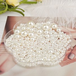 1150 Pcs Pearl Beads, Round Beige Pearls Assorted Size Mixed Imitation Beads for Wedding Party Decoration Jewelry DIY Craft Making, 3/4/5/6/8/10/12 mm