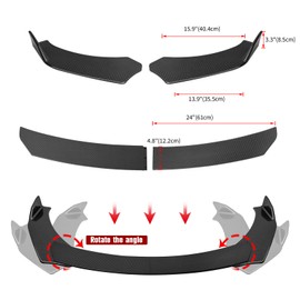 TOMICOB 4Pcs Front Bumper Lip Chin Spoiler Splitter Diffuser Protector Air Dams Fit Fit 66.9"-76.7" Width Cars with 2Pcs Adjustable 8"-11" Silver Splitter Rods, Carbon Fiber Round Corner