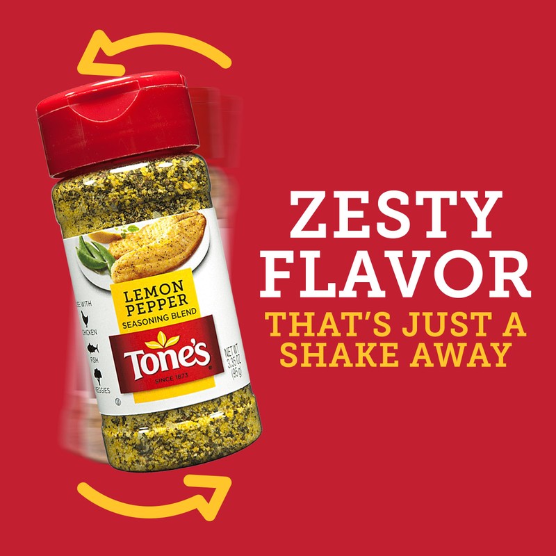 Tones Lemon Pepper Seasoning Blend, 3.35 Ounce