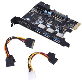 YEELIYA PCI-E to Type C (2),Type A (3) USB 3.0 5-Port PCI Express Expansion Card Expanding 2 USB 3.0 Ports with Internal 19-Pin Connector for Window 7/8/10/XP/Vista