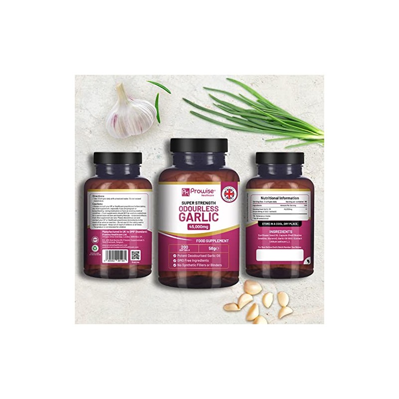 Premium Odourless Garlic Capsules - High Strength 45,000mg - 200