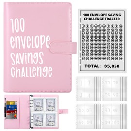 100 Envelope Challenge Binder - Saving Challenge Binder with Clear Cash Envelopes,Budget Sheets and Label Stickers, Money Saving Envelope for School, Home, Office (Pink)