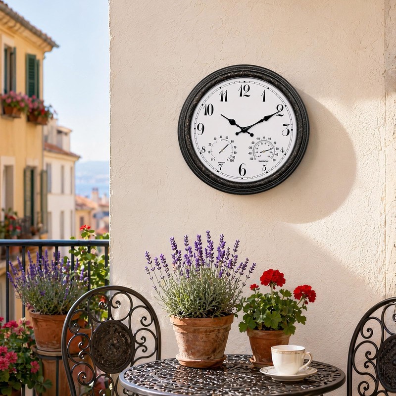 YTAONS Outdoor Waterproof Wall Clock with Thermometer and Hygrometer Combo,