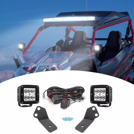 SI 2pcs 24W LED light Pods A-Pillar Mount Brackets Wire Kit For YAMAHA YXZ1000R